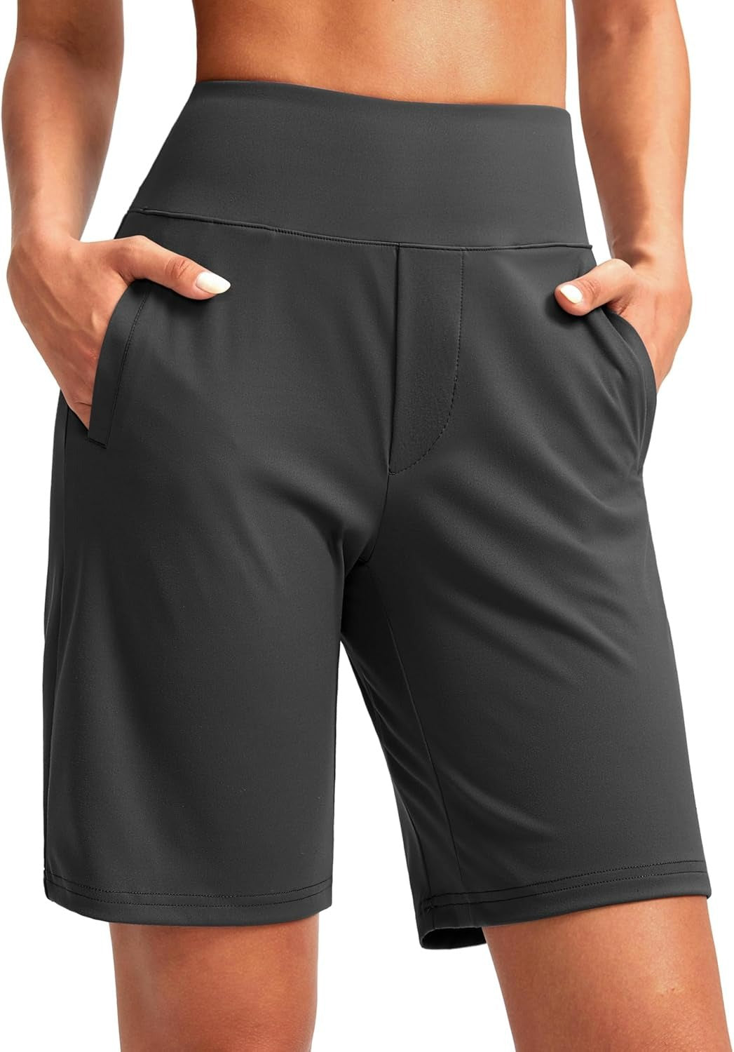 Women's 9-Inch Solid-Color High-Waisted Straight-Leg Shorts