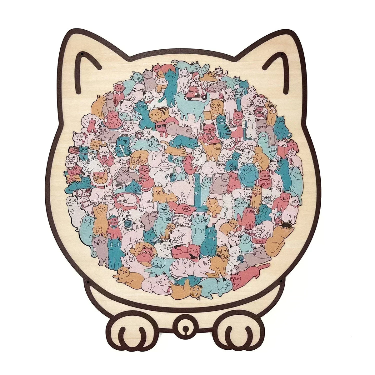 🎅🐱135-Piece Morandi-Colored Cat Shaped Wooden Jigsaw Puzzle