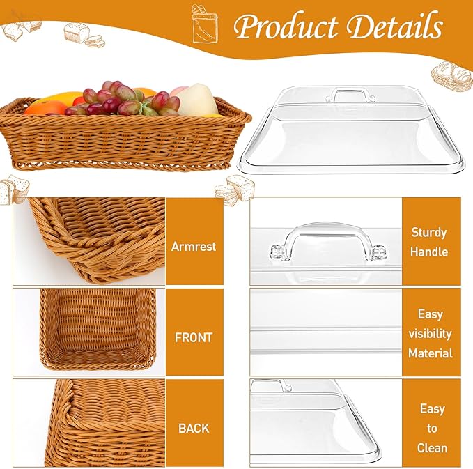 🍞 Large Handwoven Rattan-Style Bread Basket with Clear Acrylic Lid