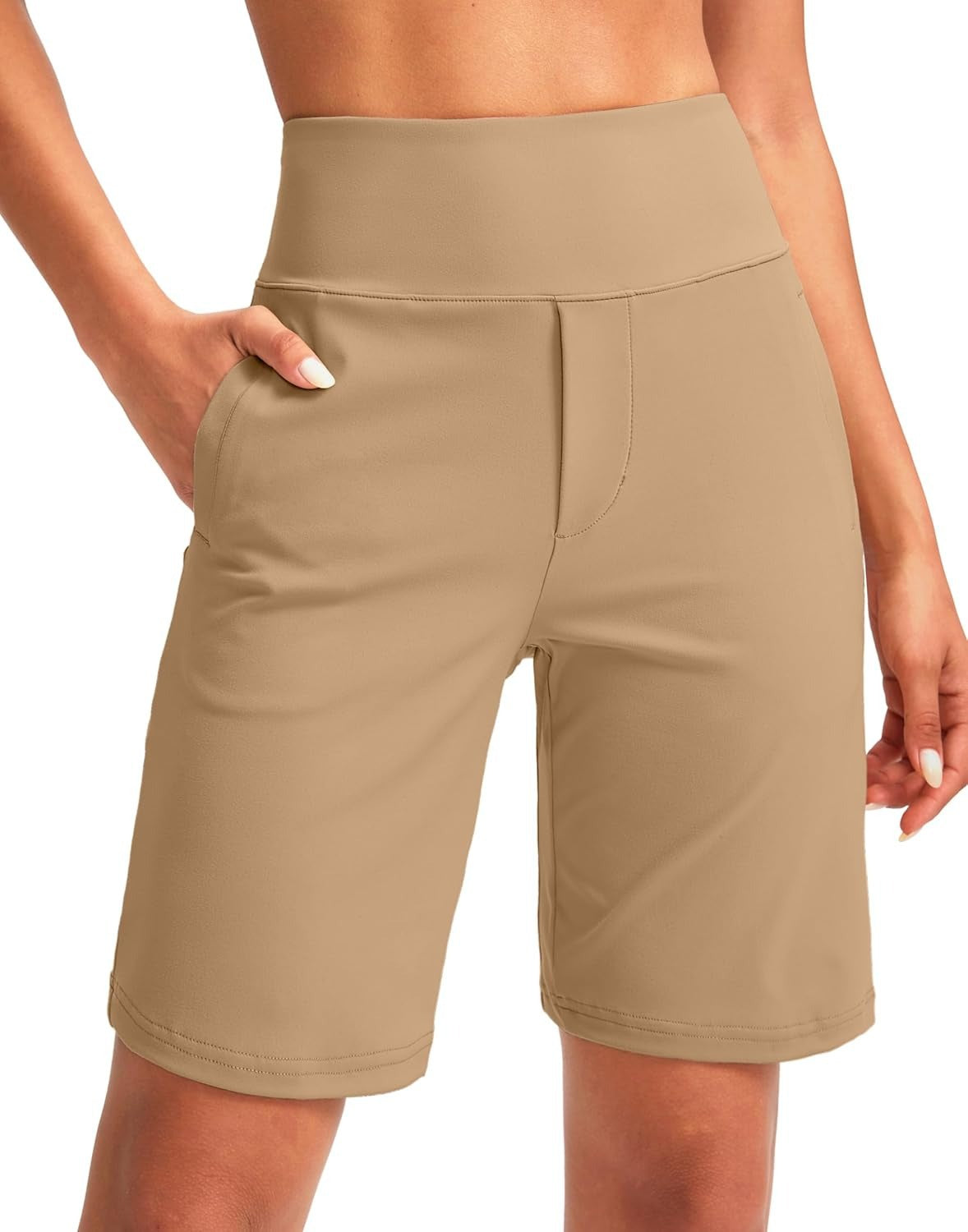 Women's 9-Inch Solid-Color High-Waisted Straight-Leg Shorts