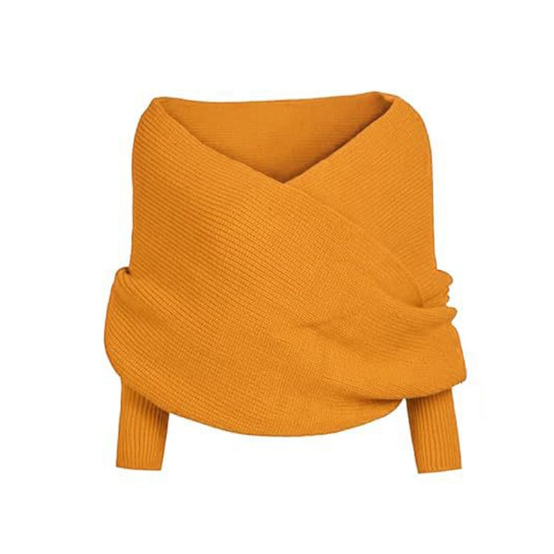 Women's Scarf with Sleeves Knit Wrap Sweater Cozy Crochet Cropped Shawl