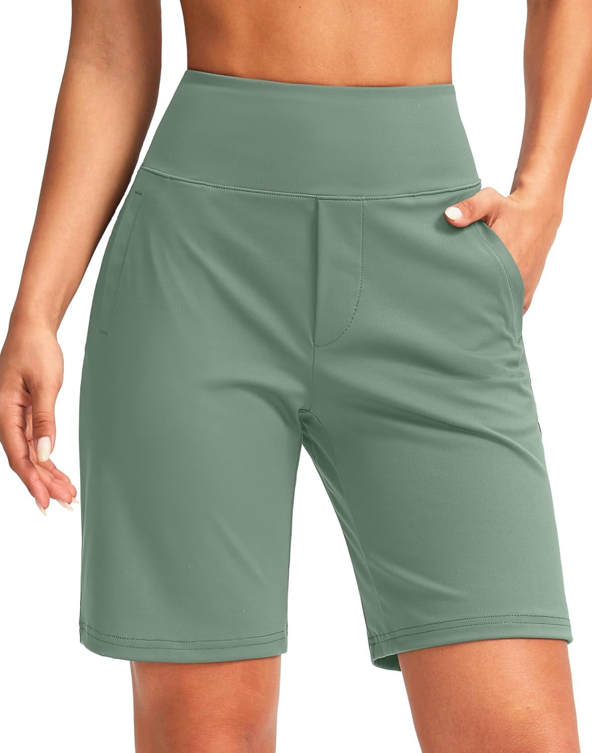 Women's 9-Inch Solid-Color High-Waisted Straight-Leg Shorts