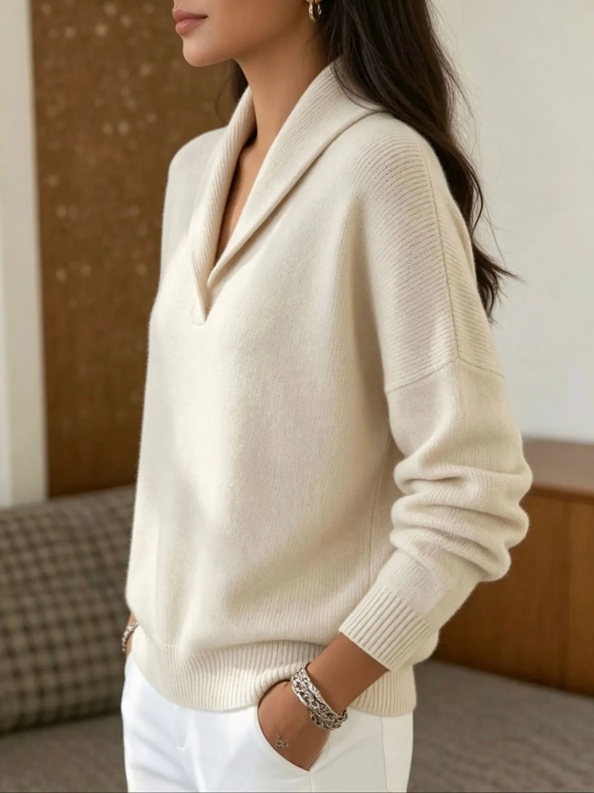 Women's Long-Sleeve V-Neck Knit Pullover