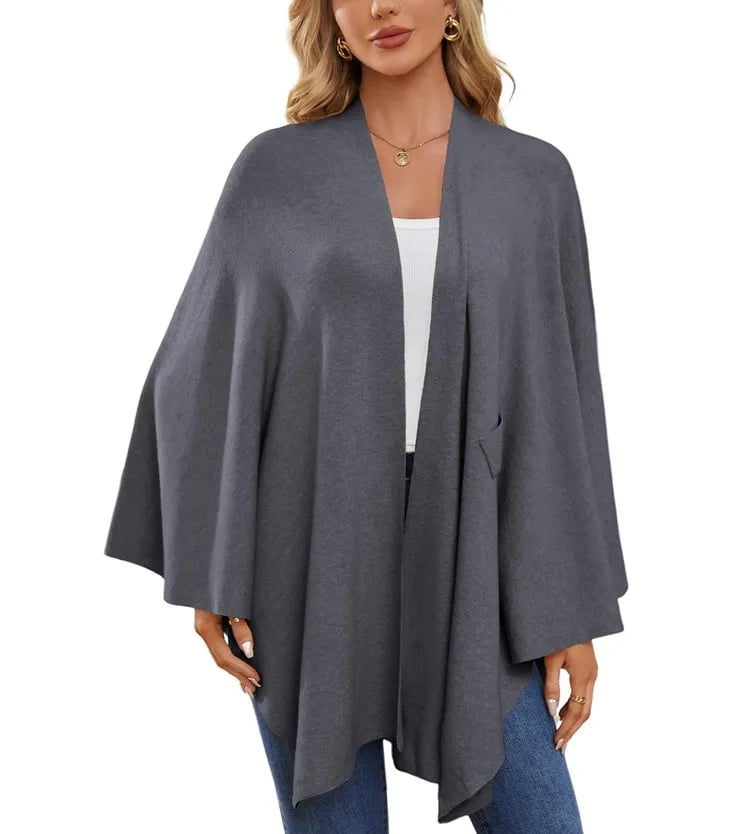 Autumn Women's Elegant Shawl Wraps Soft Open Front Poncho Sweater