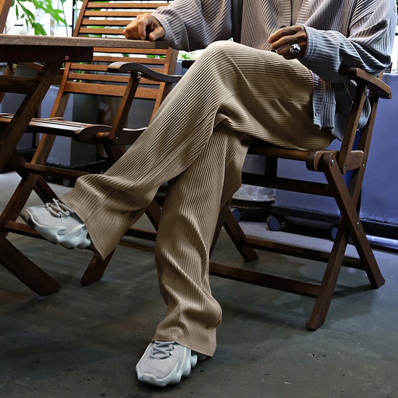 Fashion Men's Drawstring Pants Mid Waist Straight Leg Long Pants