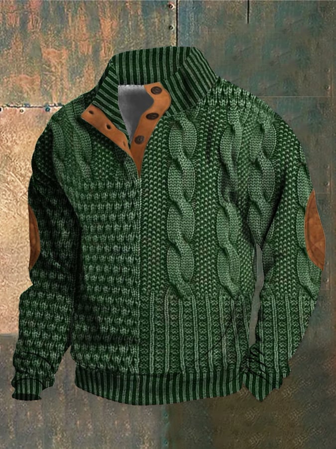 Elegant texture men's casual retro cashmere stand collar button sweatshirt