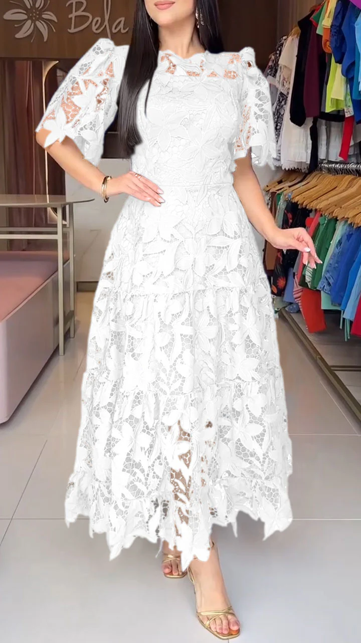 💕Women's Short-Sleeved Lace Hollow Dress