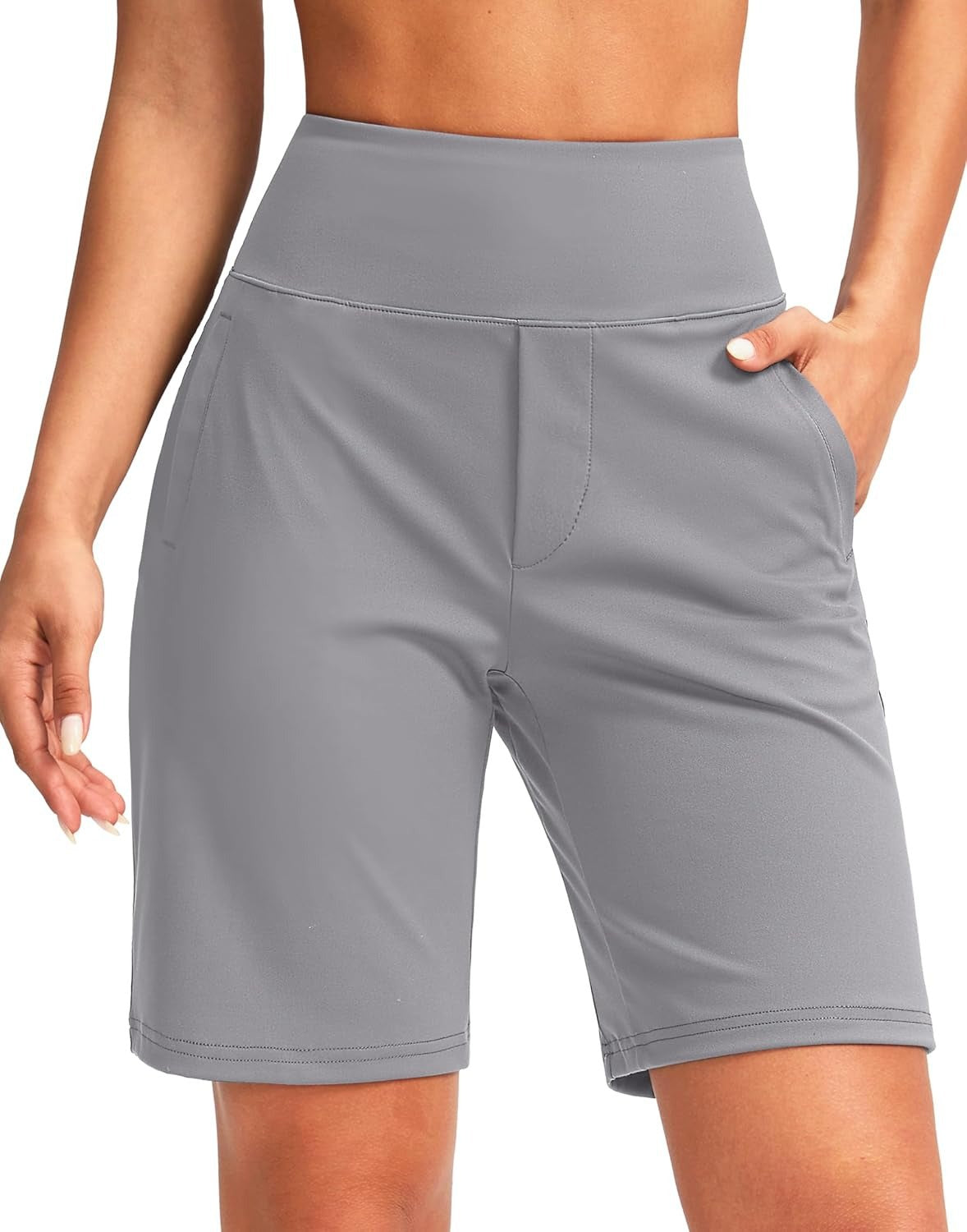 Women's 9-Inch Solid-Color High-Waisted Straight-Leg Shorts