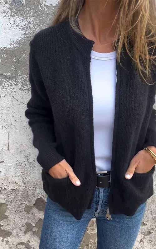 Round Neck Zipper Knitted Jacket