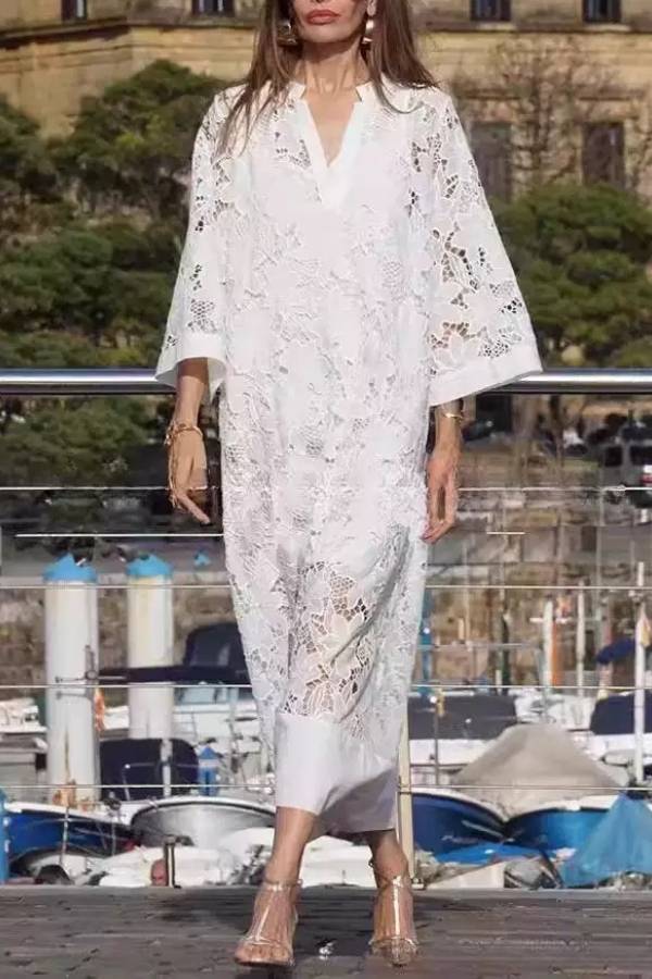 Lace V-Neck Loose Maxi Dress