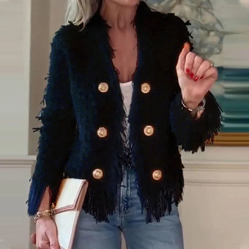 💜Women’s Fashion Button Tassel Short Coat