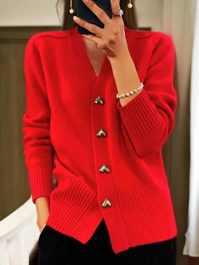 Women's Casual Winter Plain Yarn Wool Yarn Buttoned Cardigan