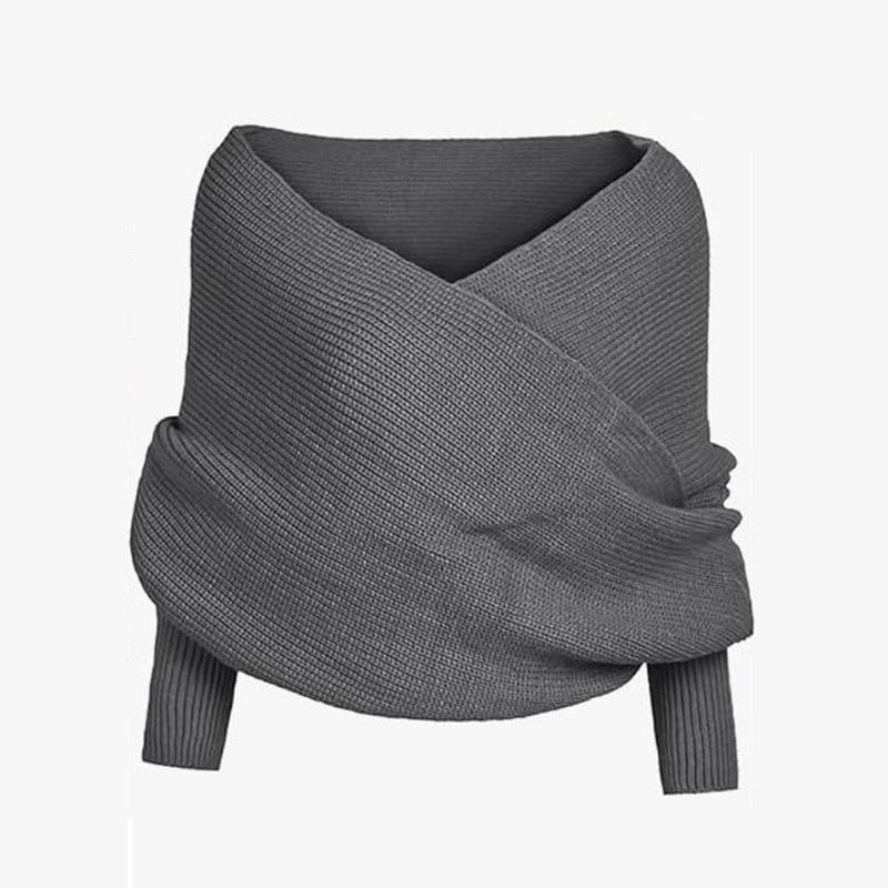 Women's Scarf with Sleeves Knit Wrap Sweater Cozy Crochet Cropped Shawl