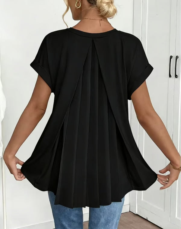 👗⏳Women's Short-Sleeve V-Neck Top with Back Pleats
