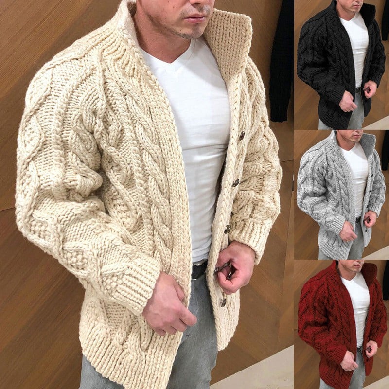 Men's Stand Collar Casual Knit Cardigan