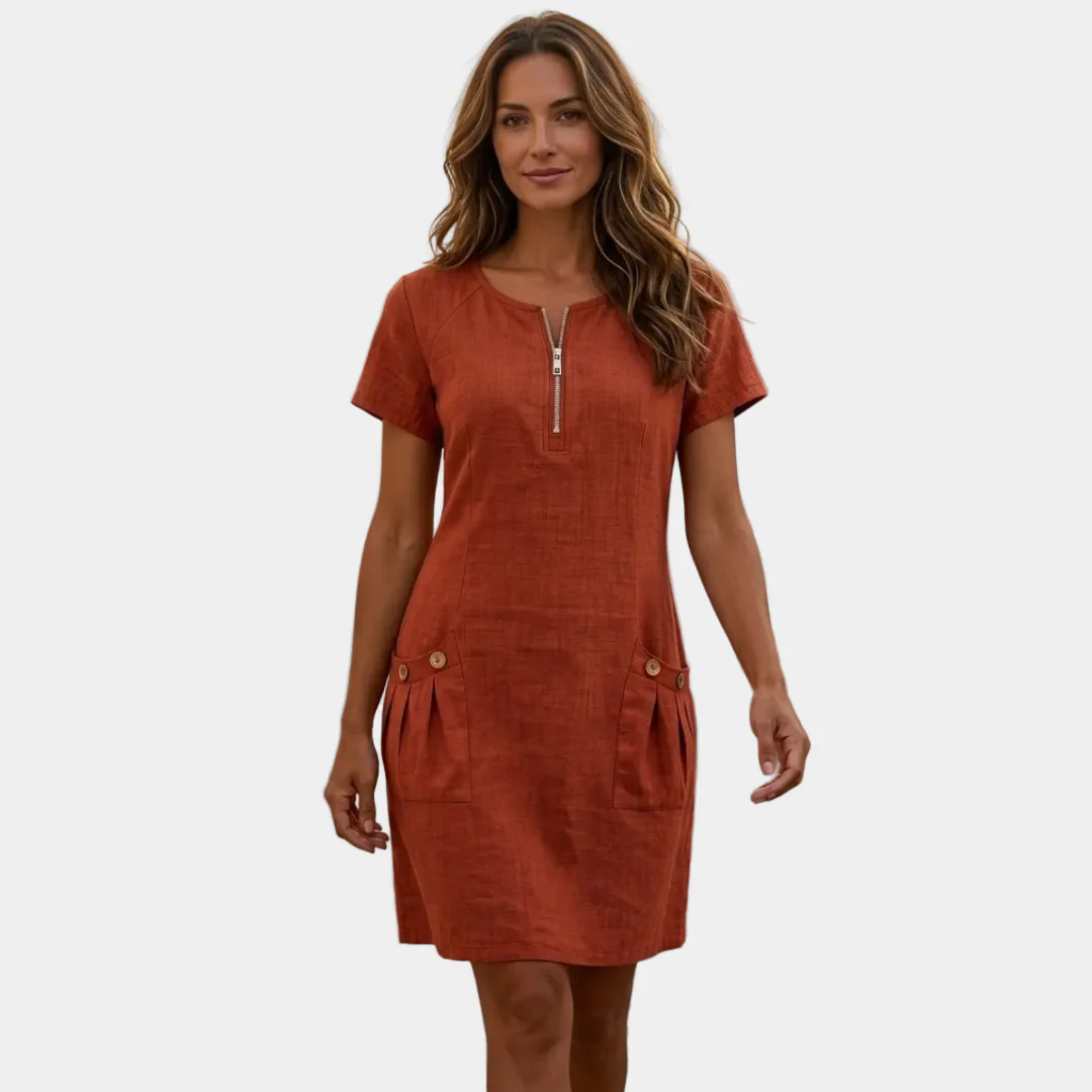 💃50% off🏝️Women's Summer Cotton-Linen Dress with Zipper Pockets