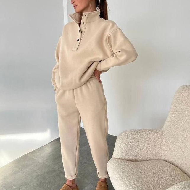 Women's Button Sweatshirt & Sweatpants (2-Piece Set)