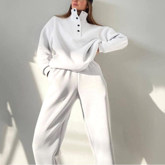 Women's Button Sweatshirt & Sweatpants (2-Piece Set)