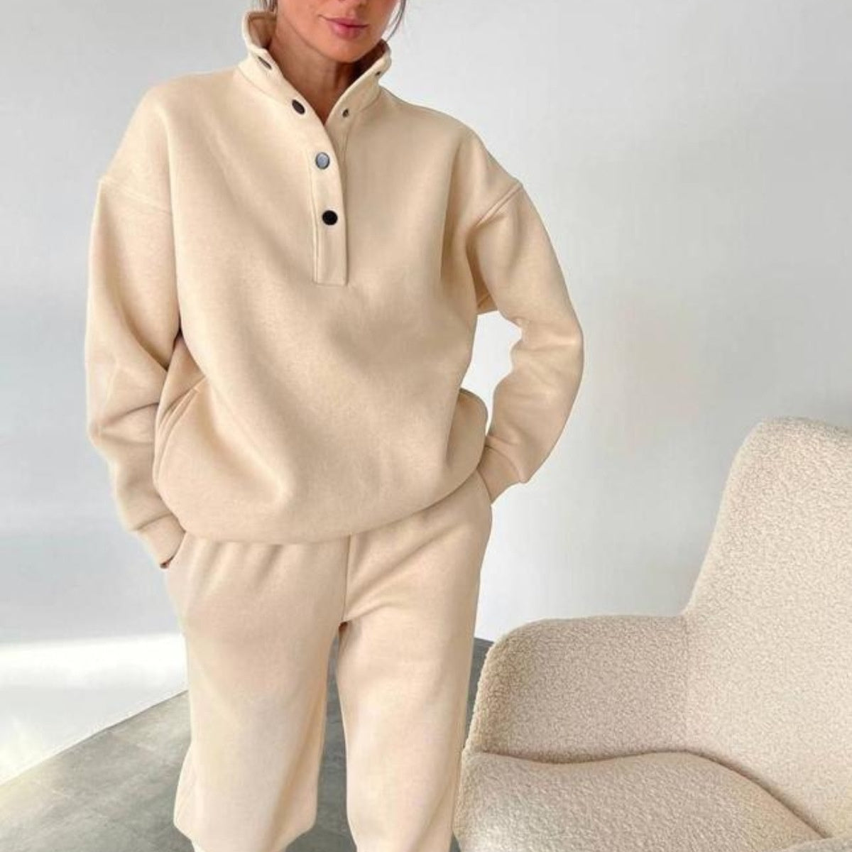 Women's Button Sweatshirt & Sweatpants (2-Piece Set)
