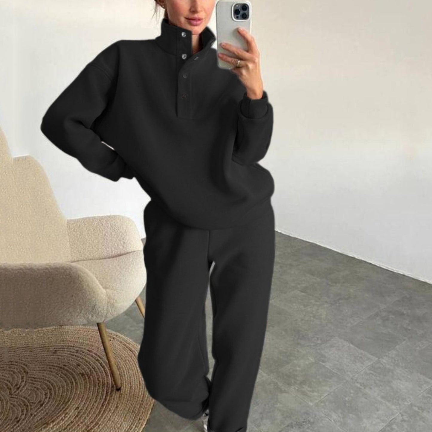 Women's Button Sweatshirt & Sweatpants (2-Piece Set)