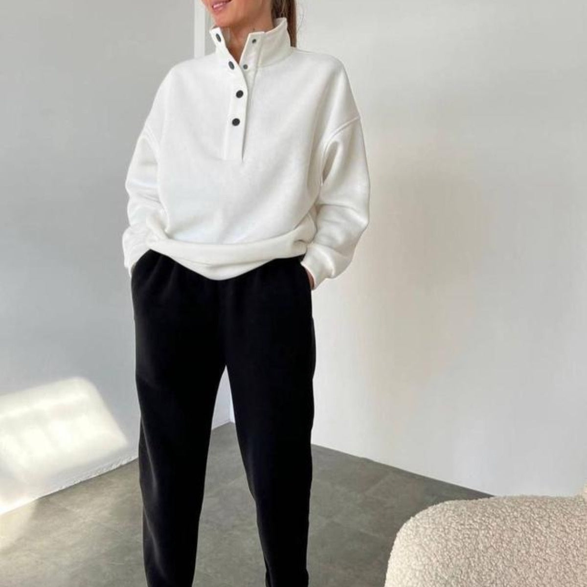 Women's Button Sweatshirt & Sweatpants (2-Piece Set)