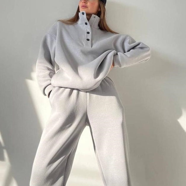 Women's Button Sweatshirt & Sweatpants (2-Piece Set)
