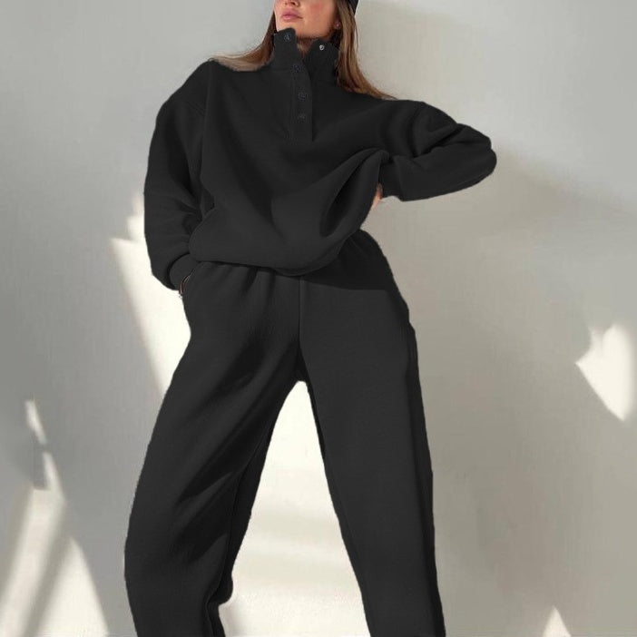 Women's Button Sweatshirt & Sweatpants (2-Piece Set)