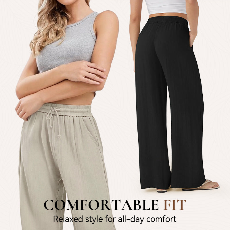 ✨ Lightweight Linen Pants Solid Color Drawstring Casual Pants