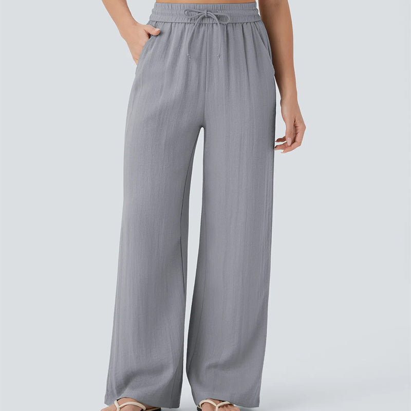 Lightweight Summer Linen Pants Solid Color Drawstring Casual Pants