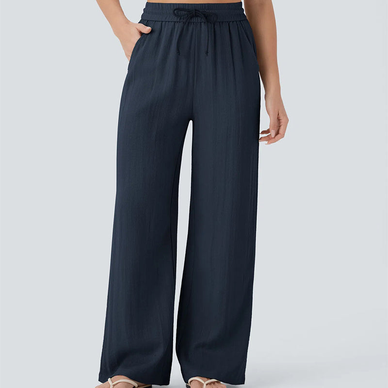 Lightweight Summer Linen Pants Solid Color Drawstring Casual Pants