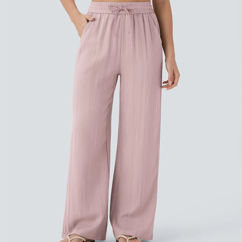 Lightweight Summer Linen Pants Solid Color Drawstring Casual Pants