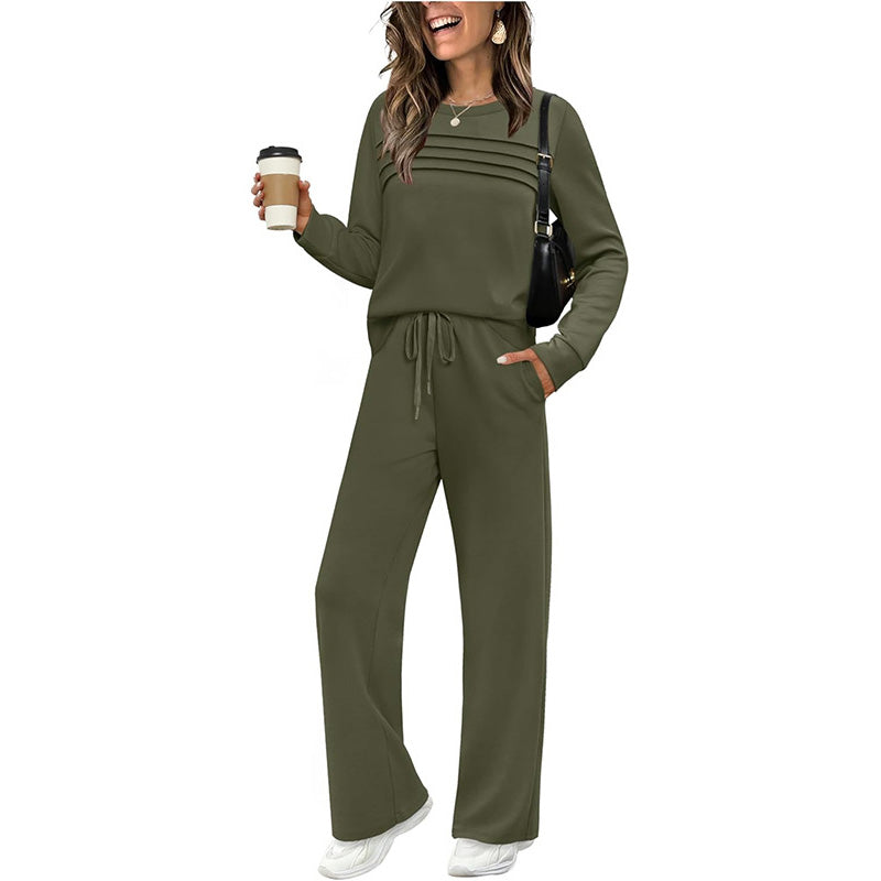 ✨Women's Crew Neck Top & Drawstring Pants Set