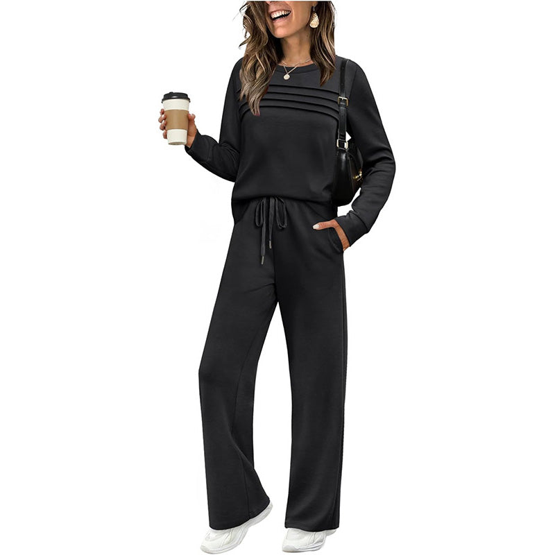 ✨Women's Crew Neck Top & Drawstring Pants Set
