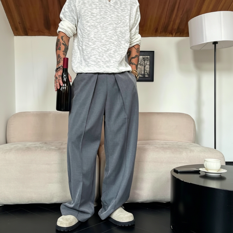 ✨Wide-Leg Freedom✨Men's Pleated Wide-Leg Trousers with Elastic Waist