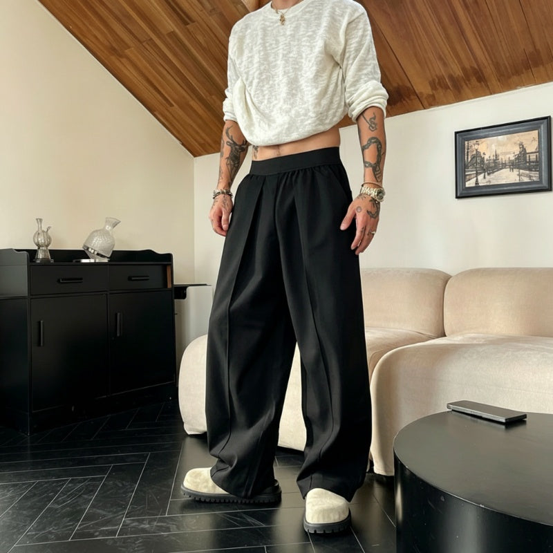 ✨Wide-Leg Freedom✨Men's Pleated Wide-Leg Trousers with Elastic Waist