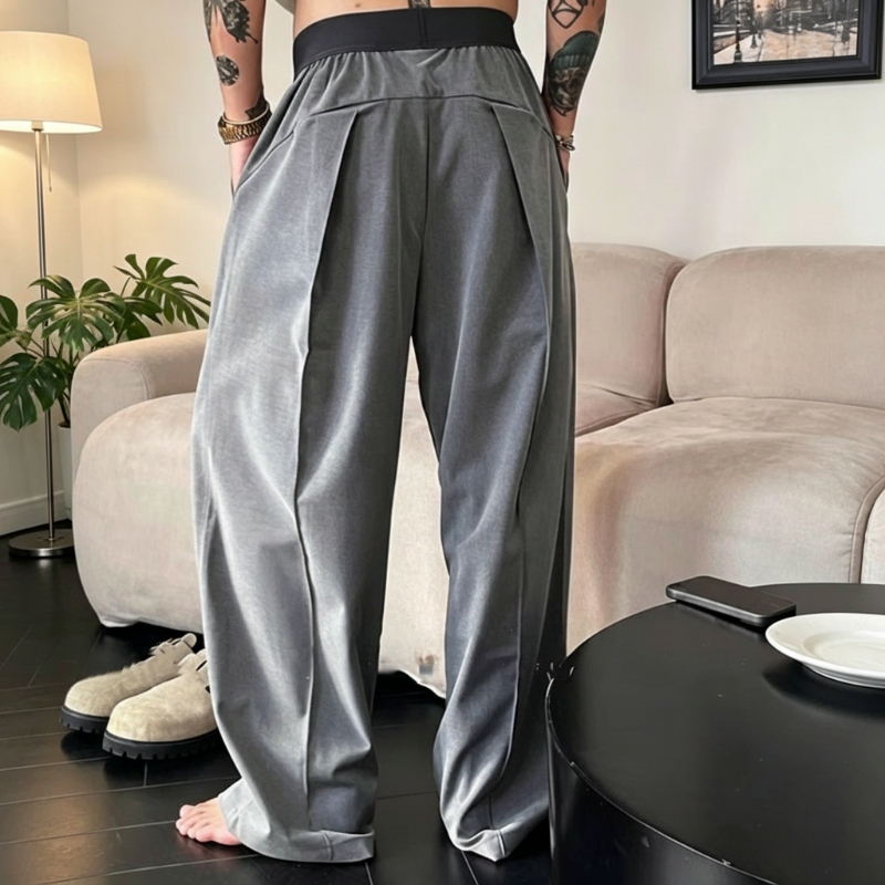 ✨Wide-Leg Freedom✨Men's Pleated Wide-Leg Trousers with Elastic Waist