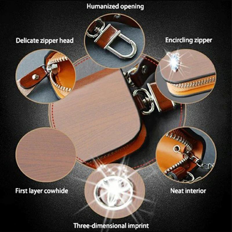 🔥Limited Time Hot Sale🔥Car Logo Leather Wood Grain Car Key Case