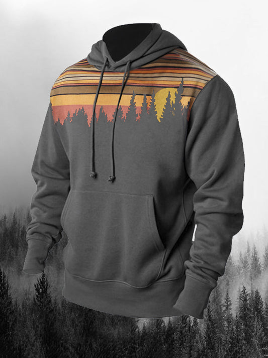 Forest Printed Casual Drawstring Hoodie