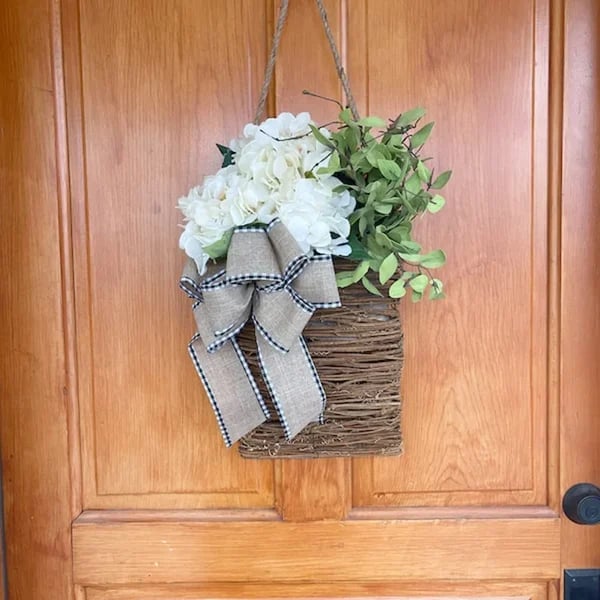 🎁🔥Last Day Promotion -50% OFF💐Cream Hydrangea Door Hanger Basket Wreath