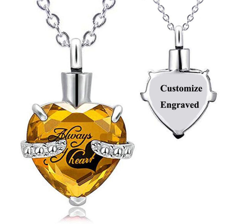 Custom Engraved Ashes Urn Necklace Heart-shaped Month Birthday Stone Keepsakes for Ashes Cremation Jewelry