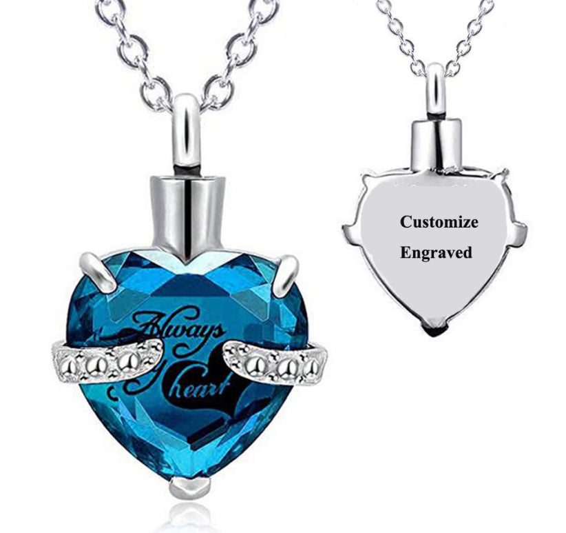 Custom Engraved Ashes Urn Necklace Heart-shaped Month Birthday Stone Keepsakes for Ashes Cremation Jewelry