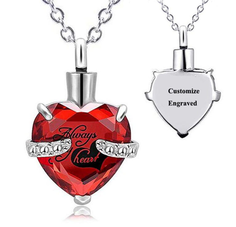 Custom Engraved Ashes Urn Necklace Heart-shaped Month Birthday Stone Keepsakes for Ashes Cremation Jewelry