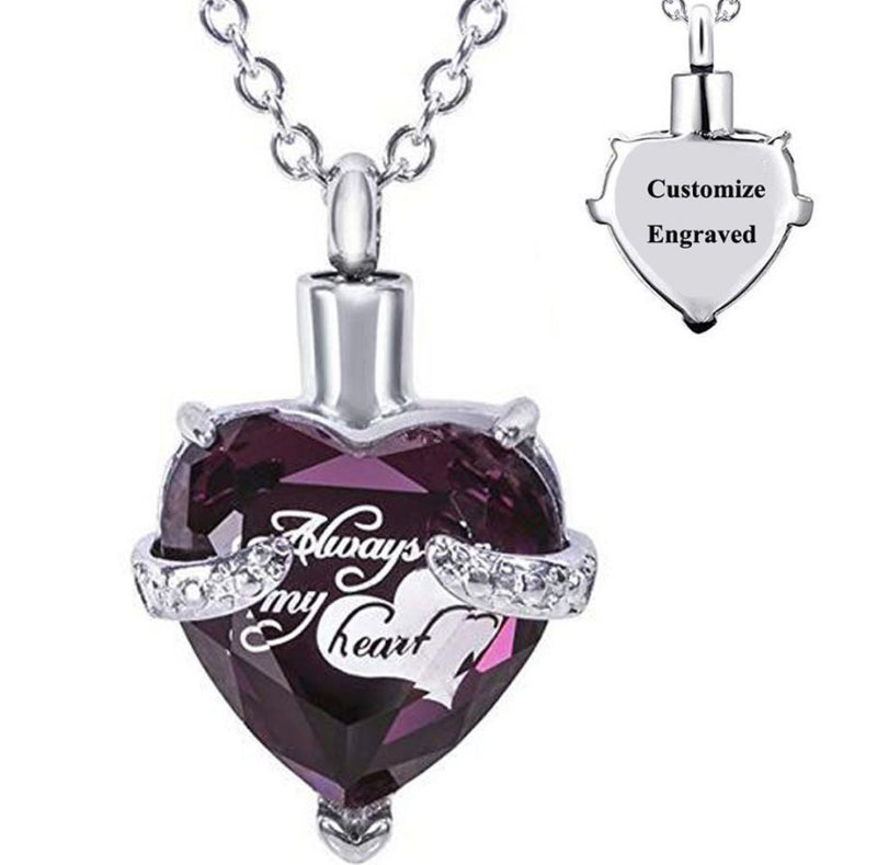 Custom Engraved Ashes Urn Necklace Heart-shaped Month Birthday Stone Keepsakes for Ashes Cremation Jewelry