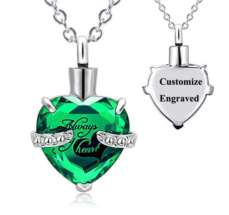 Custom Engraved Ashes Urn Necklace Heart-shaped Month Birthday Stone Keepsakes for Ashes Cremation Jewelry