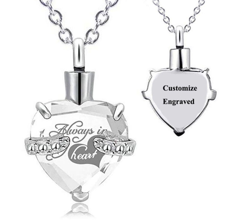 Custom Engraved Ashes Urn Necklace Heart-shaped Month Birthday Stone Keepsakes for Ashes Cremation Jewelry