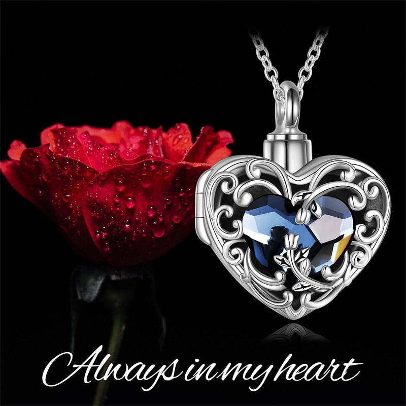 Rose Locket Ashes Necklace Urn Necklace for Women Heart Crystal Cremation Necklace for Ashes Cremation Jewelry