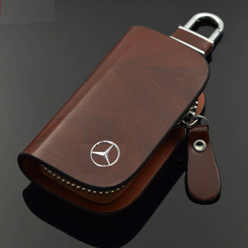 🔥Limited Time Hot Sale🔥Car Logo Leather Wood Grain Car Key Case