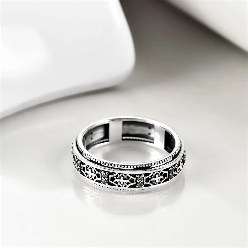 Fidget Ring Sterling Silver Cross Anxiety Ring for Women Praying Spinner Wide Band Statement Ring for Men Stress Relieving