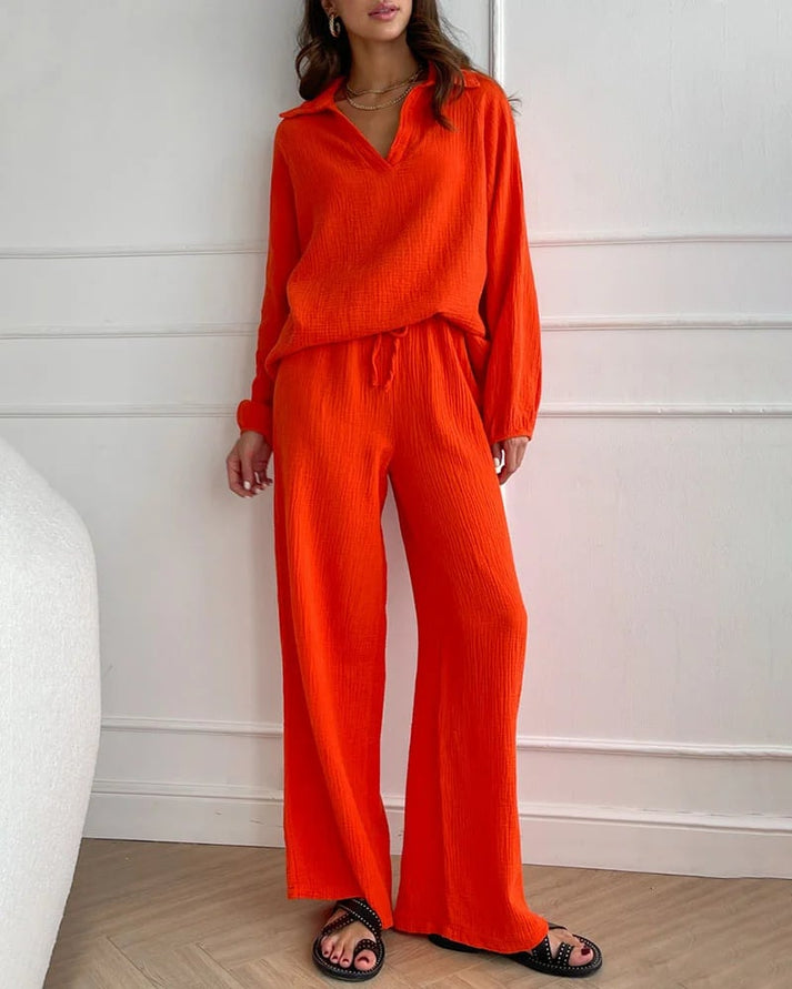 Autumn Simple V-Neck Casual Two-piece Set main image 0