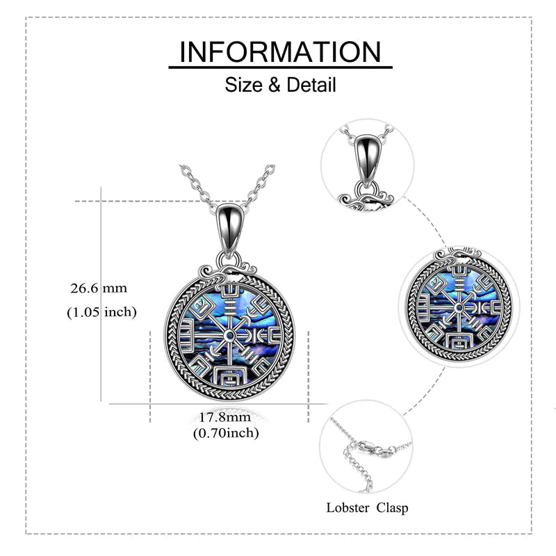 Viking Compass Celtic Knot Urn Necklace for Ashes Sterling Silver Abalone Shell Viking Jewelry for Men Cremation Jewelry Keepsake Pendant Necklace